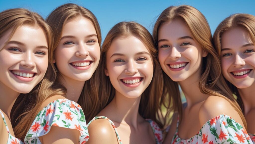 a group of white beautiful girls all smiling